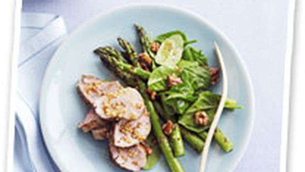 Pork, asparagus and spinach salad