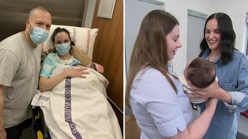 A Melbourne family has been reunited with the Triple Zero call taker who helped deliver their baby girl.﻿ Rachel and Damian De Blaso's daughter Lucia couldn't wait to get to the hospital when she arrived in the family kitchen in Narre Warren in September.