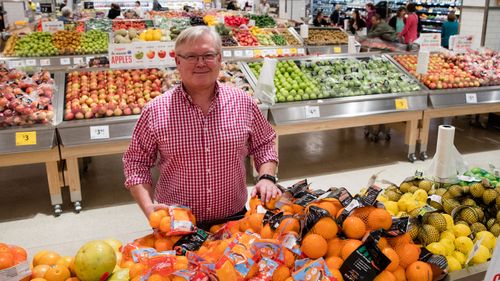Coles CEO Steven Cain is seen here during tour of new store format at Pagewood in 2019.