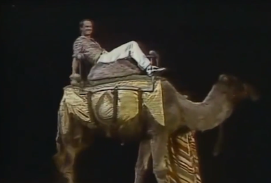 Peter Allen arrives on a camel for his Radio City Music Hall performance in 1981.