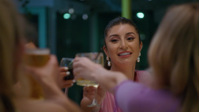 Claire clinks glasses during Girls' Night on MAFS 2023
