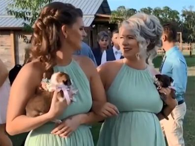 Bridesmaids ditch the flowers to carry puppies down the aisle