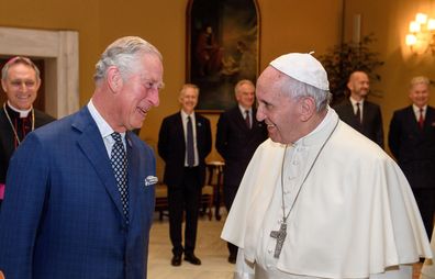 Mandatory Credit: Photo by Tim Rooke/REX/Shutterstock (8563218dp) Prince Charles, Pope Francis Prince Charles and Camilla Duchess of Cornwall visit to Italy - 04 Apr 2017  VATICAN CITY, VATICAN - APRIL 04:  Pope Francis meets with Prince Charles, Prince of Wales during the Royal couple's visit to the Vatican on April 4, 2017 in Vatican City, Vatican. (Photo by Tim Rooke - WPA Pool / Getty Images)