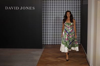 MELBOURNE, AUSTRALIA - MARCH 04: Megan Gale showcases designs during the David Jones AW23 Runway as part of Melbourne Fashion Festival on March 04, 2023 in Melbourne, Australia. (Photo by Daniel Pockett/Getty Images)
