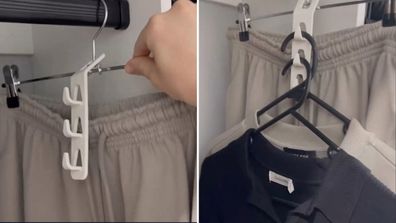 Space-saving clothes hooks for hangers, wardrobe organization tips
