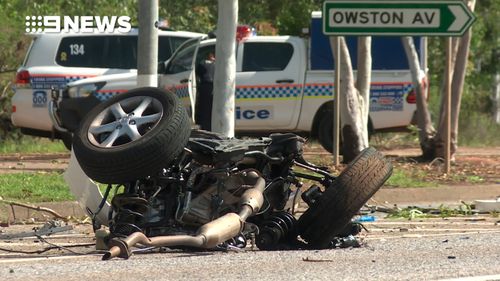 A car is completely destroyed after a potential high-speed crash in Palmerston overnight.