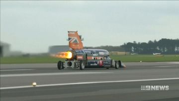 Jet-engine powered car attempts land speed record 