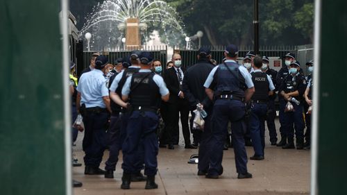 NSW Police assemble for a meeting in Hyde Park.