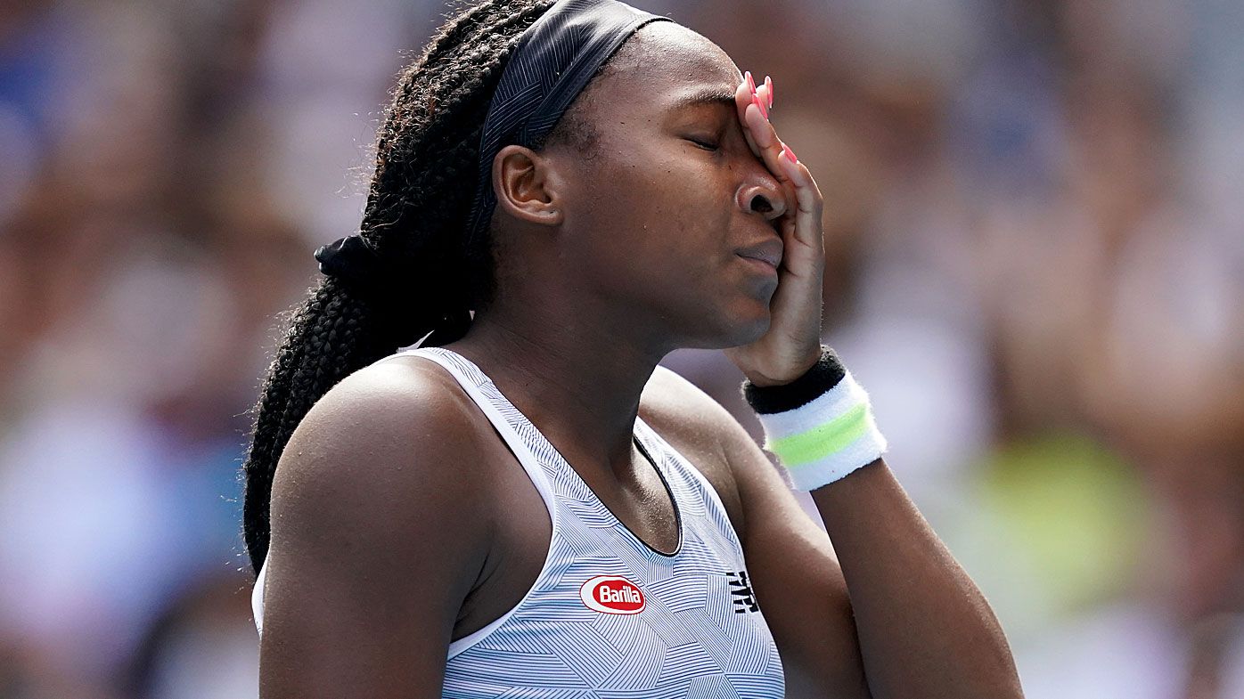 Coco Gauff of the USA reacts during her fourth round match against Sofia Kenin
