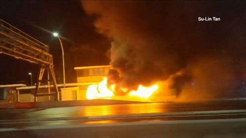 A 50-seater bus carrying wedding guests has burst into flames on the Sydney Harbour Bridge overnight.