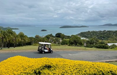 Guests climb into buggies and pay a visit to the island's summit lookout.