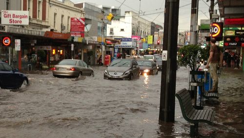 Flash flooding shown in Camberwell Junction at approximately 4pm. (Supplied: Perri)