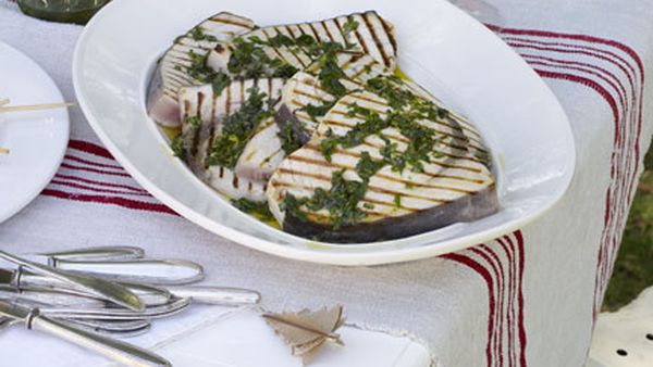 Barbecued swordfish with salmoriglio
