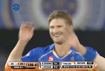<b>They say good things come to those that wait.</b><br/><br/>Shane Watson did just that for his hat-trick while playing for the Rajasthan Royals in the IPL.<br/><br/>The skipper claimed Sunrisers' Shikhar Dhawan off the last ball of his first over before dismissing Moises Henriques and Karn Sharma from the first two balls of his next spell 13 overs later.<br/><br/>But the Aussie failed with the bat and his side was bowled out for 109 chasing 134.<br/><br/>Click through for some more crazy hat-tricks in this great game.<br/><br/>