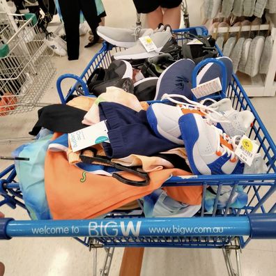 This mum filled up a whole trolley full of shoes and clothes for the family. 