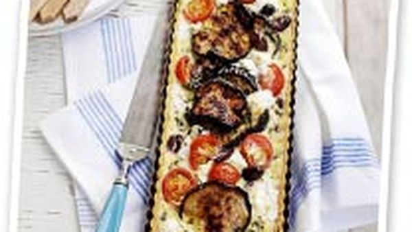 Grilled eggplant and goat's cheese tart
