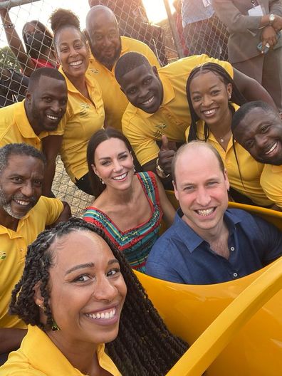 The Duke and Duchess of Cambridge break their no selfie rules to pose with members of the Jamaica Bobsleigh and Skeleton Federation