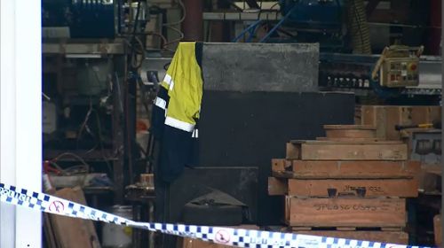 The worker was alone in a Riverwood workshop, in Sydney's south, when a grinder he was using fell apart and hit him in the face. Picture: 9NEWS.