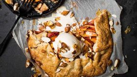 Gluten free peach galette with candied almonds