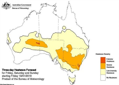 Three-day Heatwave Forecast issued by the Bureau of Meteorology. (BOM)