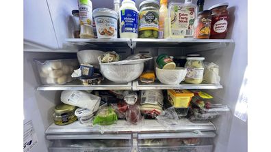 Michael has a great 'balancing' act in the fridge.