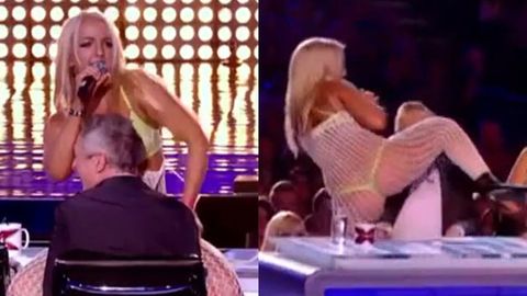 Watch: Britney impersonator gives <i>X Factor UK</i> judge a lap dance in bodystocking