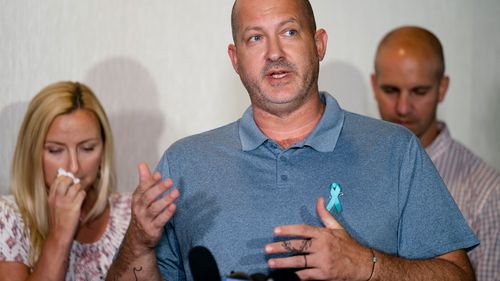 Joseph Petito, father of Gabby Petito, whose death on a cross-country trip has sparked a manhunt for her boyfriend Brian Laundrie, speaks during a news conference.