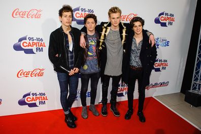 James McVey, Connor Ball, Tristan Evans and Bradley Simpson from the Vamps attends the Jingle Bell Ball at The O2 Arena on December 6, 2015 in London, England. 