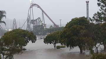 The Movie World carpark on the Gold Coast was completely flooded.