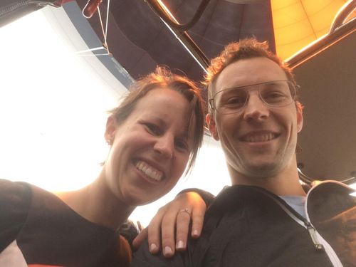 Newly engaged couple have escaped injury after hot air balloon crash-lands.
