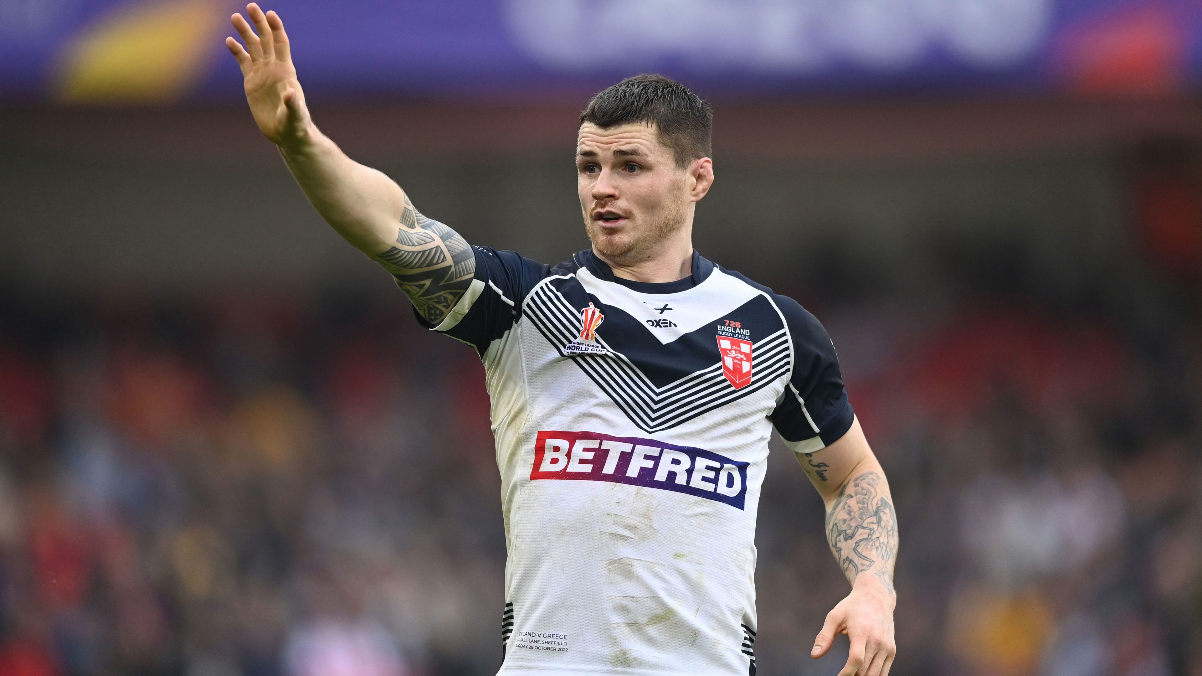 John Bateman during England&#x27;s Rugby League World Cup match against Greece at Bramall Lane on October 29, 2022 in Sheffield, England.