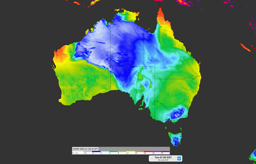 Forecast dew point temperature this morning according to the ECMWF-HRES model.