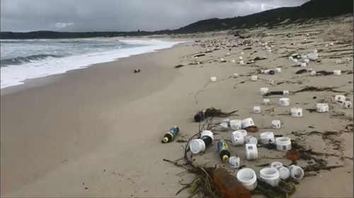 A final report into the incident which littered Port Stephens beaches with debris isn't expected until mid-2019. Picture: 9NEWS