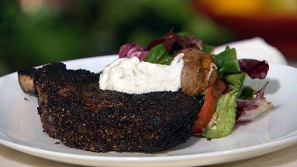 Kimel crusted prime rib with barbecue salad and horse radish