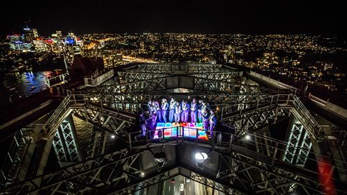 A powerful laser beacon will illuminate the harbour from Sydney Harbour Bridge during the Vivid festival. Picture: Vivid Sydney