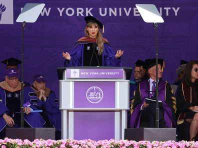 Taylor Swift Delivers New York University 2022 Commencement Address at Yankee Stadium on May 18, 2022 in New York City 