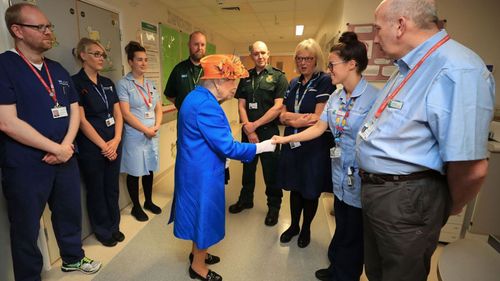 Her Majesty meets nursing staff, paediatric doctors and surgeons who are treating victims &amp; supporting their families in Manchester. (Supplied)