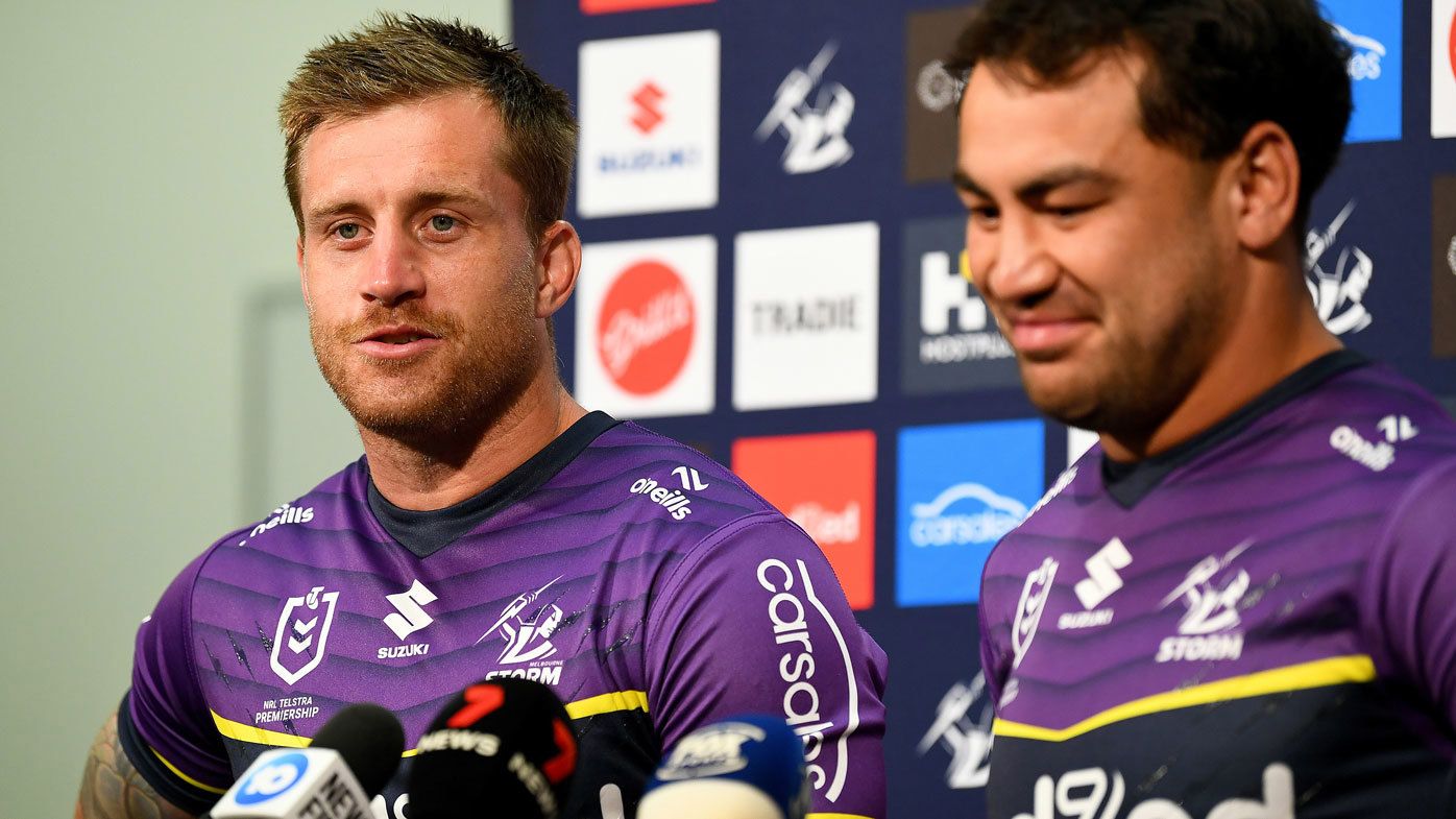 Storm halves Cameron Munster and Jahrome Hughes.