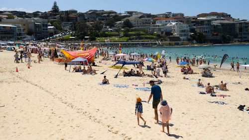 Busy Bondi beach on Christmas morning