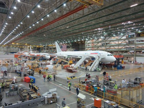 The Boeing Everett Factory in Washington, where workers are assembling a 787-8.