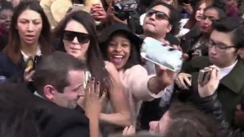 Model Kendall Jenner trampled by fans in Paris. (Supplied)