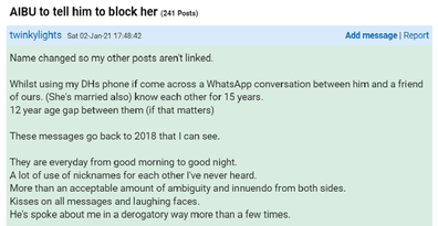 The woman discovered what she says is an 'emotional affair' on WhatsApp.