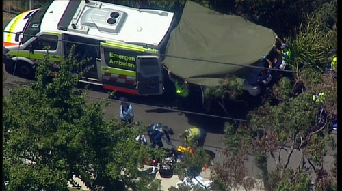 Police established an extensive crime scene on Moorilla Street to investigate how the fatal accident unfolded. (9NEWS)