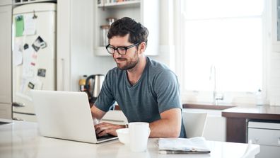 Internet man on laptop technology work from home wifi computer