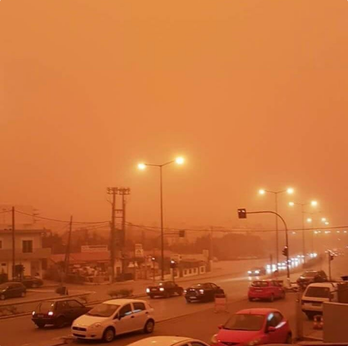 The Mediterranean was also clouded with orange dust last week, blown in from the Sahara desert. (Twitter/ severe-weather.EU)