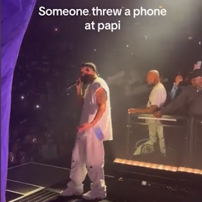 Drake being hit by a fan's phone