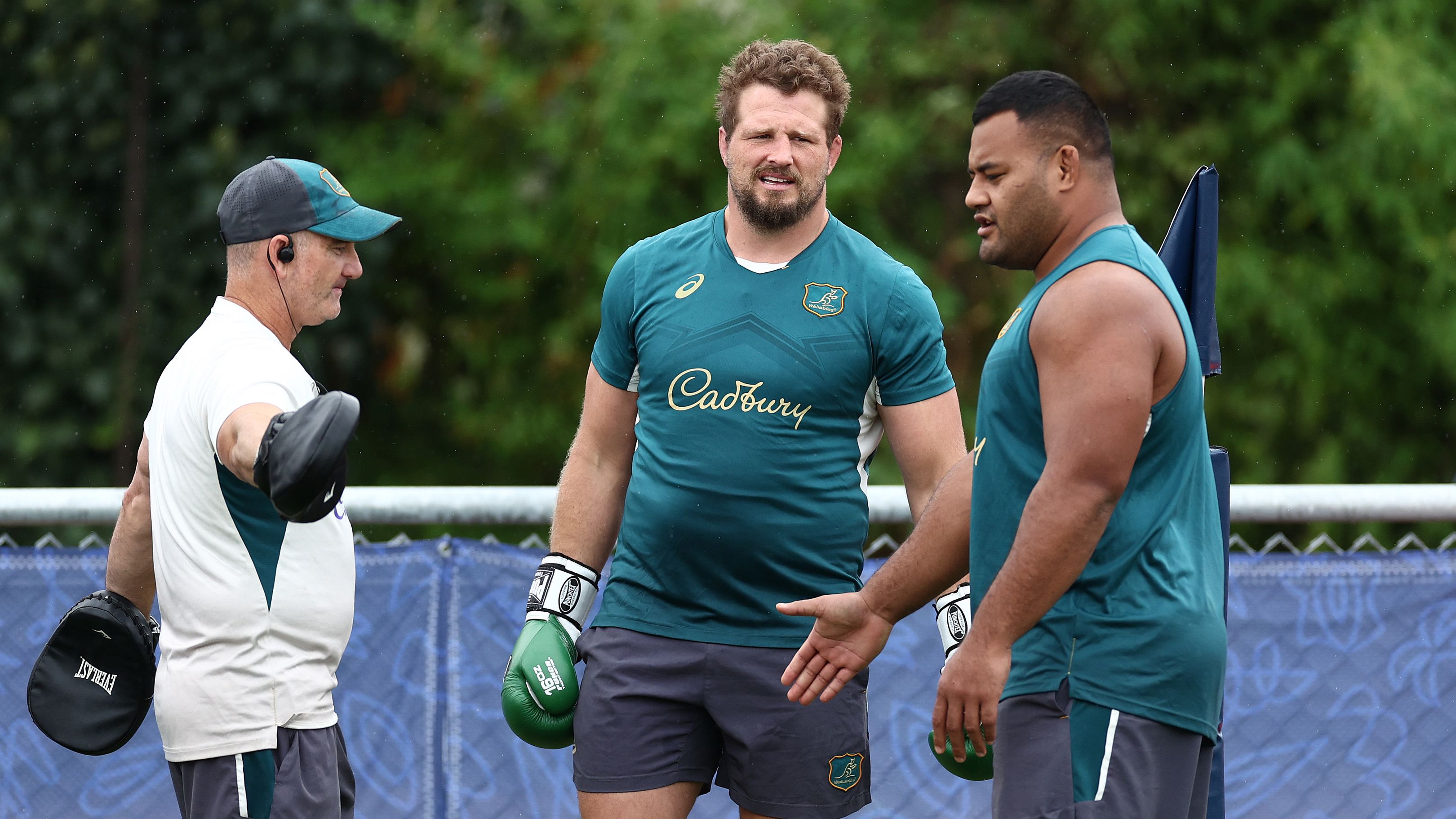 James Slipper and Taniela Tupou during a Wallabies training session at Stade Roger Baudras.