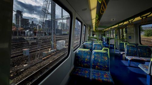 An empty train near Southern Cross Station in Melbourne.