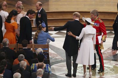Prince Harry and Meghan, Duchess of Sussex arrive to attend a service of thanksgiving for the reign of Queen Elizabeth II at St Pauls Cathedral in London, Friday June 3, 2022 on the second of four days of celebrations to mark the Platinum Jubilee. The events over a long holiday weekend in the U.K. are meant to celebrate the monarchs 70 years of service. (Dan Kitwood/Pool Photo via AP)