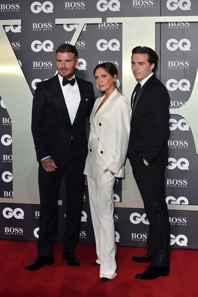 LONDON, ENGLAND - SEPTEMBER 03: David Beckham, Victoria Beckham and their son Brooklyn Beckham attend the GQ Men Of The Year Awards 2019 at Tate Modern on September 03, 2019 in London, England. (Photo by Jeff Spicer/Getty Images)